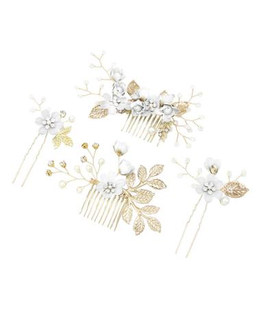 Toyvian Bride Hair Piece 4pcs Handmade Wedding Hair Comb Clip Floral Girls Bridal Hair Accessories Rhinestone Hair Piece for Brides and Bridesmaid (White) Bridal Hair Accessories