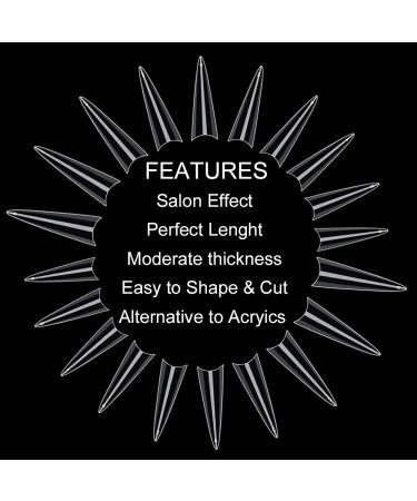 Shop No Lifting 1200PC C Curved Long Stiletto False Nails | 10 Sizes Half Cover Acrylic French Nail Tips for Nail Art & DIY Decor - Clear - Buy Online on SooperMarket.com