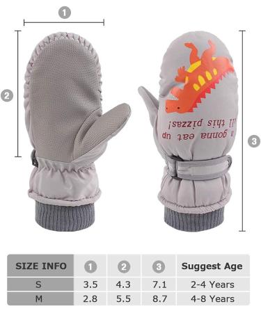 XIAOHAWANG Kids Ski Gloves - Waterproof Dinosaur Mittens for Boys and Girls (2-4 Years) - Grey - Buy Online on SooperMarket.com