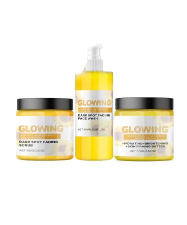 3 in 1 Turmeric Combo Skincare Set Glow Combo Skincare Set Turmeric Glow Face Scrub Glow Butter and Turmeric Glow Face Wash Natural Exfoliation and Hydation (A)