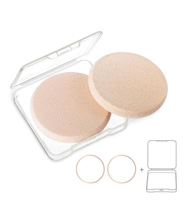 KOOBA 2pcs Round Makeup Sponges with 1 Travel Case, Beauty Face Primer Compact Powder Puff, Blender Sponge Replacement for Cosmetic Flawless Foundation, Sensitive and All Skin Types