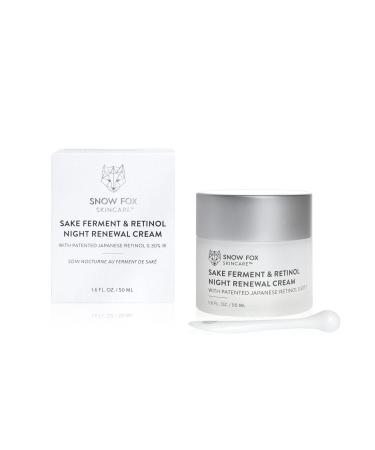 Snow Fox Skincare Sake Ferment & 0.30% Retinol Night Renewal Cream - Patented Japanese Technology for Youthful Vibrant Skin | Smooth Fine Lines Ease Redness Boost Microbiome & Skin Barrier