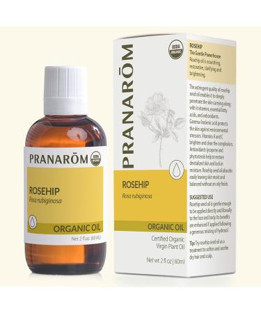 Pranarom - USDA Certified Organic Cold-Pressed Rosehip Virgin Plant Oil - 2 fl oz Glass Bottle - for Anti-Aging Helps Acne Scar Massaging Face Hair & Skin Unisex
