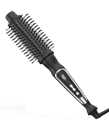Curling Iron Brush 1 1/2 Inch Heated Thermal Brush Hair Curler Hot Brush Loose Curls Heated Round Brush Curling Wand Dual Voltage for Hairstyling Tools Gift for Girls Women (Silver) Black