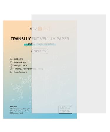 HTVRONT 50 Sheets Vellum PaperTranslucent Printable Tracing Paper for Drawing, Invitations, Printing, Sketching 8.5 X 11