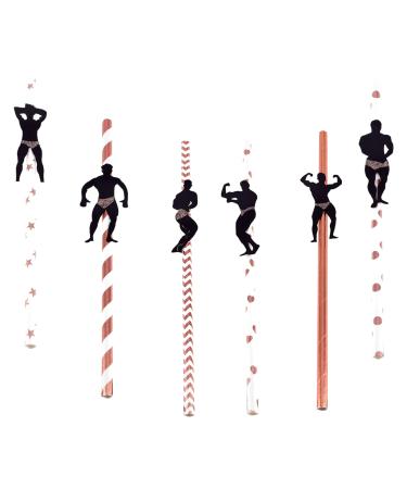 36Pcs Bachelorette Party Decorations Straws Stripper Pole Dancing Men Confetti Straws Party Paper Straws for Bachelorette Decorations Bridal Shower Favors Supplies (Rose Gold)