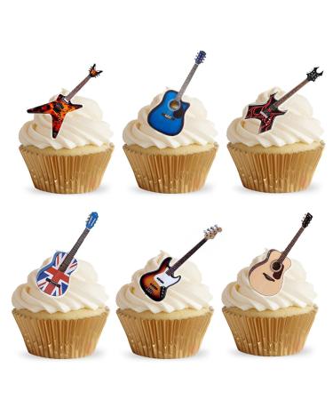 28 Stand Up Acoustic Rock Guitar Themed Edible Wafer Paper Cake Toppers Decorations