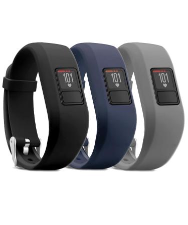 iBREK for Garmin Vivofit 3/jr/jr 2 Bands, Adjustable Replacement Wristbands with Watch Buckle for Kids Women Men(No Tracker) 3 Pack:Black&Navy&Gray Regular Fit(6.0-9.0 in)