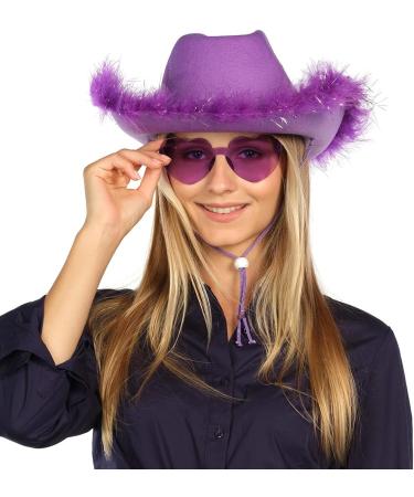 Funcredible Purple Cowgirl Hat with Glasses | Western Rodeo Costume Accessories for Women, Girls, and Kids - Buy Online on SooperMarket.com