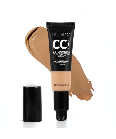 Palladio Full-Coverage Color Correction CC Cream Oil-Free with Peptides & Vitamin C Best for Correcting Redness and Uneven Skin Tone Buildable Foundation Coverage (Tan 40W) 25.70 g (Pack of 1) Tan 40W