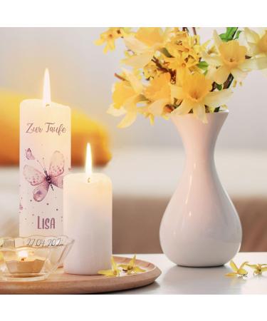Brilliant Gravure Printed Christening Candle - Personalized Baptism Gift for Girls & Boys - High-Quality 250/80 mm Pink Butterfly Design - Buy Online on SooperMarket.com