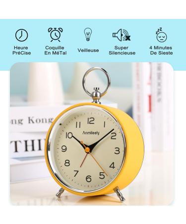 Tenock Retro Alarm Clock - Silent Loud for Deep Sleepers Night Light & Snooze Battery Operated Radiation-Free Yellow - Ideal for Bedroom & Living Room - Buy Online on SooperMarket.com