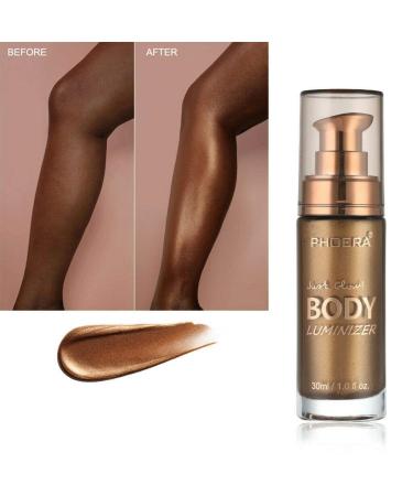 PHOERA Liquid Illuminator Shimmer Body Oil Body Highlighter Makeup Smooth Shimmer Glow Liquid Foundation for Face and Body 30ml(103 Glistening Bronze)