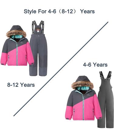 SMONTY Girls Winter Snow Suit Set - Gray/Pink 8 | Hooded Ski Jacket & Pants | Windproof, Waterproof & Warm - Buy Online on SooperMarket.com