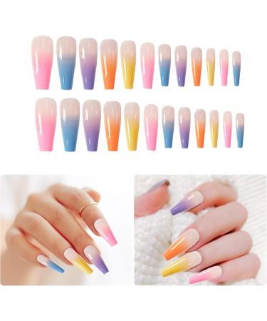 24pcs Rainbow Press On Nails Long Ballerina False Nails Full Cover Coffin Fake Nails Stick On Nails Neon Tip French Manicure Artificial Nails Acrylic Nails Stick On Nail False Tips for - Buy Online on SooperMarket.com