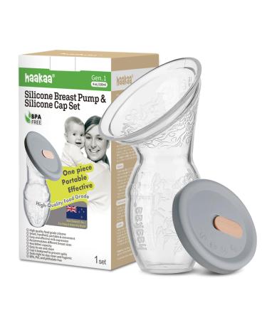 haakaa Manual Breast Pump Breastfeeding with New Upgrade Silicone Lid 100% Food Grade Silicone BPA PVC and Phthalate Free (4oz/100ml with Lid)
