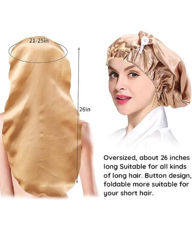 Extra Long Satin Bonnet for Women - 2 Pcs Braid & Curly Hair Bonnets - Soft Silk - Black/Golden - Buy Online on SooperMarket.com