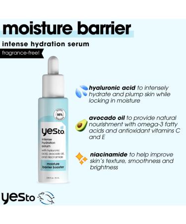Yes To Intense Hydration Serum | Natural Vegan Skincare with Hyaluronic Acid & Avocado Oil | Moisture Lock & Skin Barrier Support | 0.95 Fl Oz - Buy Online on SooperMarket.com