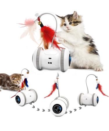 Nueplay Interactive Cat Toys for Indoor Cats, Automatic Cat Toys with LED Light,Smart Electric Cat Toys with 2 Feathers, Pet Exercise Toys, Robotic Cat Toys with 2 Modes USB Charging, Moving Cat Toys