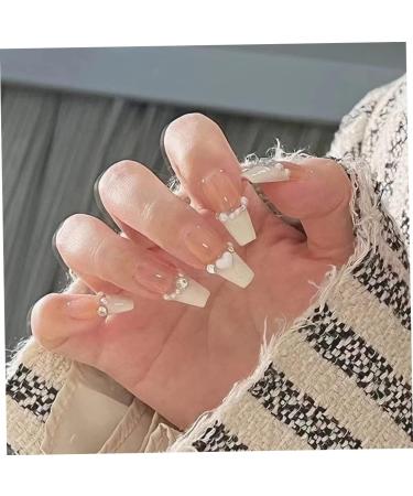French Tip Press on Nail Long White Rhinestones Stick on Nail False Fake Nails Fake Nail with Glue for Women Girl Nail Art - Buy Online on SooperMarket.com