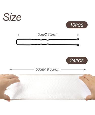 Sularpek Hair Nets 24PCS - Invisible Bun Nets 50cm - Elastic Edge Mesh Hair Nets for Women with 10PCS U Shaped Hair Pins - Light Brown - Buy Online on SooperMarket.com