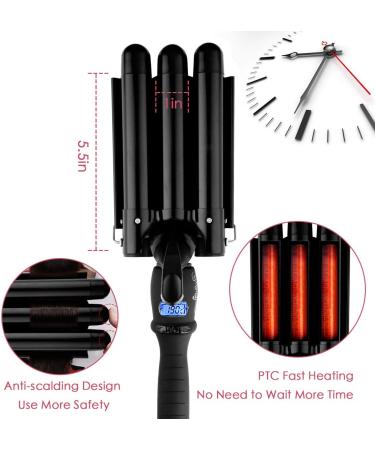 3 Barrel Hair Tools Curling Iron 25mm Ceramic Hair Waver Curler - Fast Heating Curling Wand (Black) - Buy Online on SooperMarket.com