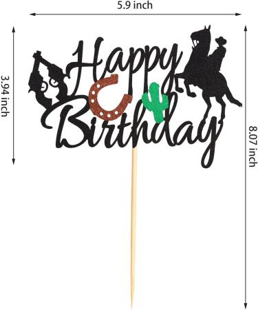 Arthsdite Cowboy Happy Birthday Cake Topper Little Cowboy Cake Topper Boot Shooting Western Theme Cake Decorations Black Glitter Decors for Kids Boy Men Birthday Party Supplies - Buy Online on SooperMarket.com