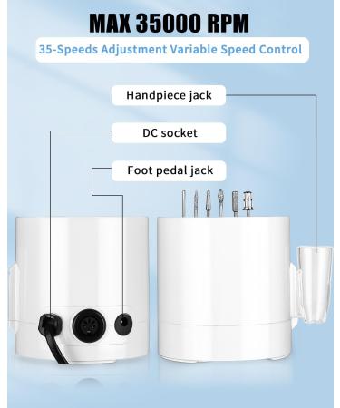 35000 RPM Electric Nail Drill File - Professional Adjustable Speed Manicure Pedicure Kit for Acrylic and Gel Nails - LCD Display - White - Buy Online on SooperMarket.com