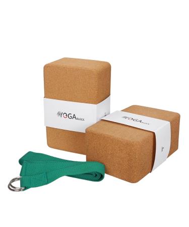 JBM Yoga Blocks 2 Pack with Strap Cork Yoga Block 2 Pack EVA Foam Yoga Block Set of 2 Yoga Block with Strap Yoga Bricks with Strap Yoga Block Yoga Brick Yoga Cube Stretch Blocks Stretching Blocks