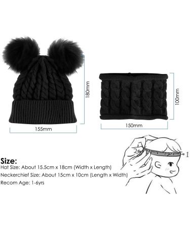 CheChury Toddler Hat and Scarf Set - Baby Knit Pom Beanie Cap with Circle Loop Scarf Neckwarmer for 1-3 Years - Black - Buy Online on SooperMarket.com