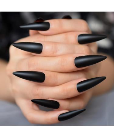 24pcs Extra Long Matte Black False Nails - Full Coverage Reusable & Long Lasting - International Shipping Available - Buy Online on SooperMarket.com