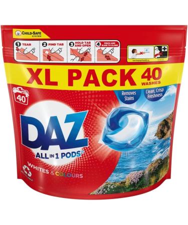 DAZ All-in-1 PODs Washing Liquid Capsules 33 Washes Whites & Colours Removes Stains For a Clean & Crisp Freshness