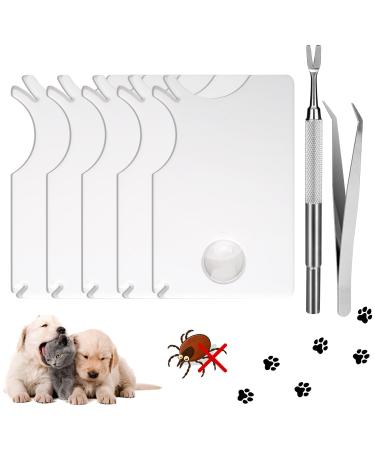 Deepton Ticks for dogs 5 pieces of tick card with a magnifying glass stainless steel tick tweezers and tick hooks - for humans children dog cats cats