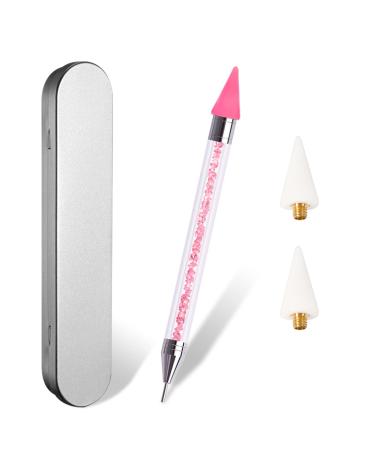 Sularpek Nail Rhinestone Picker Dotting Tool  Pink Acrylic Handle Dual End Rhinestone Picker Dotting Pen  for Nail Art DIY Decoration