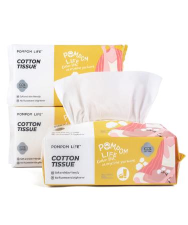 POMPOM LIFE Disposable Face Towel, Ultra Soft Large Cotton Tissue, Unscented Chemical Free 300 Count, Dry and Wet Use Cleansing Wipe for Baby Adult Sensitive Skin, Lint Free Makeup Remover Wipe 300 Count (Pack of 1)