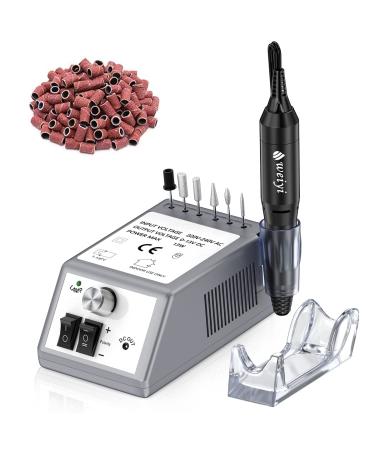 Weiyi nail miller electrical nail miller set manicure electrical nail file nail grinder Feezing professional nail design nail care device low vibration with 6 drilling 106 grinding sleeve gray 1.Grau-20000 u/min