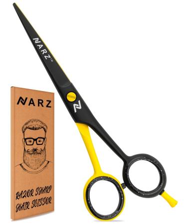 NARZ Professional Hairdressing Scissors for Barbers & Hairdressers 6" Stainless Steel Hair Cutting Scissors for Men & Women (Red Yellow)