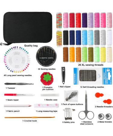 Quilting Thread Sewing Kit for Adults and Beginners - 26 Color Threads, Needles, Scissors, Thimble, Clips, and More | Portable Travel Set for DIY and Emergency Repairs - Buy Online on SooperMarket.com