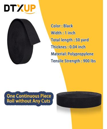 DTXUP Black Polypropylene 1 Inch Webbing Strap - Lawn Chair Replacement, Climbing Straps, DIY Crafting - 10 Yards - Buy Online on SooperMarket.com