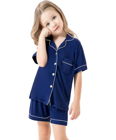 SWOMOG Unisex Kids Modal Pyjamas Set | Button-Down Short Sleeve PJs | 6-7 Years | Navy Blue - Buy Online on SooperMarket.com