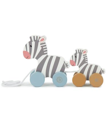 Bieco wooden toys baby zebra - behind animal to pull behind - wooden toys baby from 1 year - pulling animal wood behind 1 year toys for 1 year old pull toy white