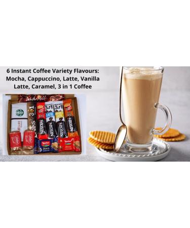 Instant Coffee Gift Box | 6 Variety Coffee Flavours | Mocha Cappuccino Latte Vanilla Caramel 3 in 1 Coffee Fantastic Letterbox gifts for Coffee Lovers| Biscuits Wafers | All Occasion| Birthday - Buy Online on SooperMarket.com