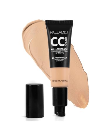 Palladio Full-Coverage Color Correction CC Cream Oil-Free with Peptides & Vitamin C Best for Correcting Redness and Uneven Skin Tone Buildable Foundation Coverage (Light 21C) 25.70 g (Pack of 1) Light 21C