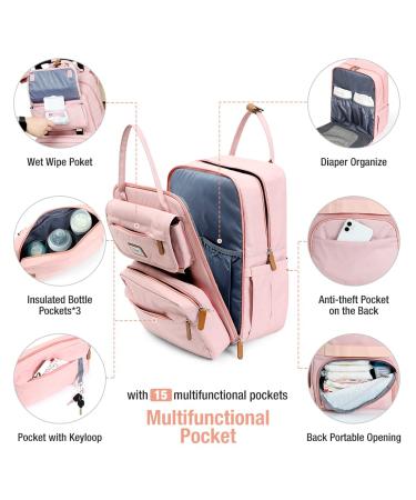 Tonyee Wrap Backpack - Stylish Diaper Bag with Removable Bottle & Diaper Pad Travel Essentials for Moms & Dads - Rosa - Buy Online on SooperMarket.com