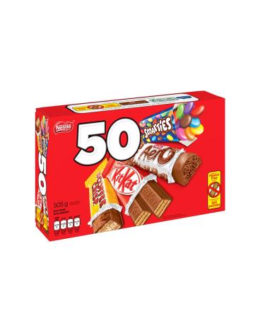 Nestle Mini Assorted Chocolate & Candy - KITKAT Coffee Crisp Aero Smarties - 505 g (Pack of 50 Mini Bars) Unflavored 50 Count (Pack of 1)