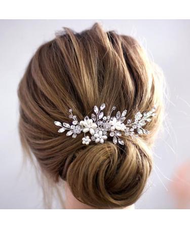 Unicra Bridal Wedding Hair Comb | Silver Pearl & Crystal Accessories for Women & Girls - Buy Online on SooperMarket.com