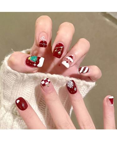 Christmas False Nails Set - Red Nude Snowflakes Xmas Press On Nails for Women (24pcs) - Buy Online on SooperMarket.com