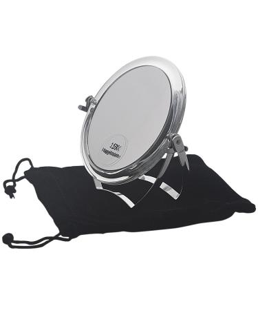 Kosmetex travel mirror 11cm standing mirror with 15x magnification RS 1:1 acrylic with metal bracket cosmetic mirror