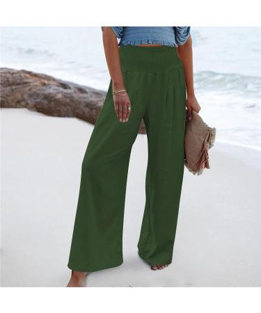 Gufesf Women's Cotton Linen Palazzo Pants - Wide Leg Summer Trousers with Pockets, B2-green Large - Buy Online on SooperMarket.com