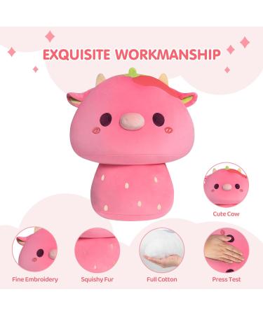 Mewaii 14'' Strawberry Cow Mushroom Soft Pillow Stuffed Animal Plush - Cuddly Pink Cow Toy for Kids - Buy Online on SooperMarket.com